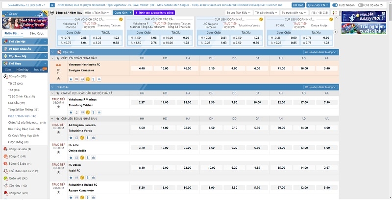 Kèo nửa hiệp hấp dẫn tại thể Thao 2Hello88