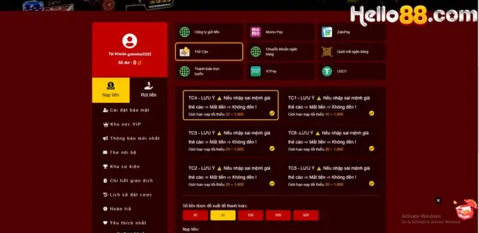 Top 5 nhà cái cho nạp thẻ cào không tính phí 2024